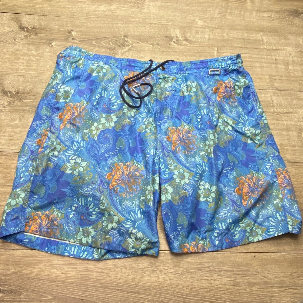Peter Millar Swim Trunks Collection Mens 2XL Blue Floral‎ Paisley Board Shorts